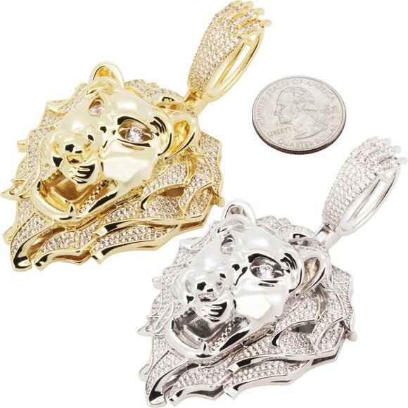 cmoonry Fashion Lion Head Pendant Necklace Gold/White Gold  14k Yellow/White Gold Plated AAA Cubic Zirconia Lion Head Pendant